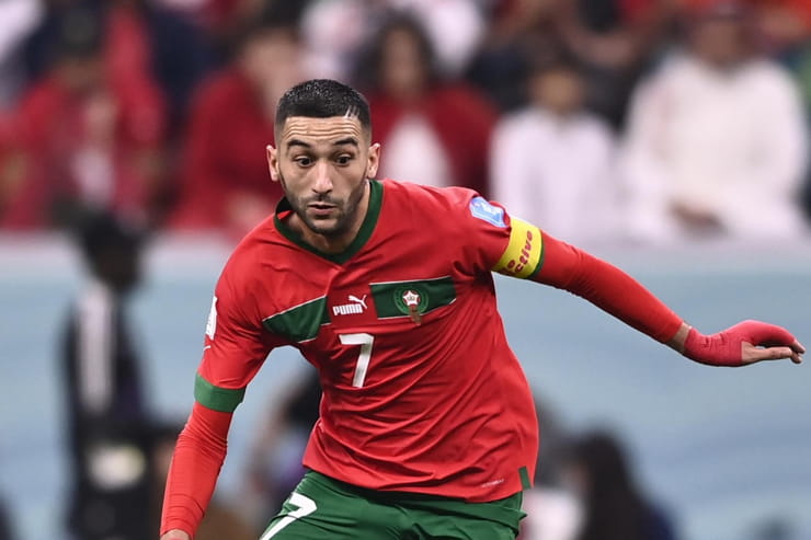 Ziyech in campo con la maglia del Marocco - Foto Lapresse - Ilpallonegonfiato