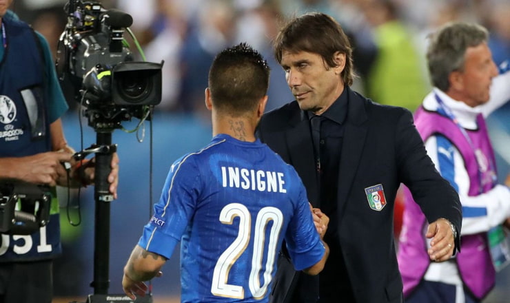 Antonio Conte e Lorenzo Insigne - Foto X - Ilpallonegonfiato